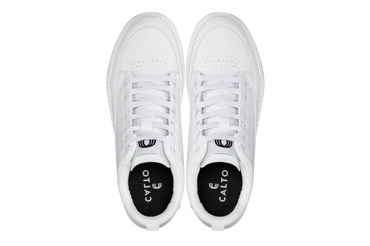 CALTO - Q272 - 2 Inches Taller (White & Gum Sole) - Elevated Leatherette Micro-Perforated Sneakers