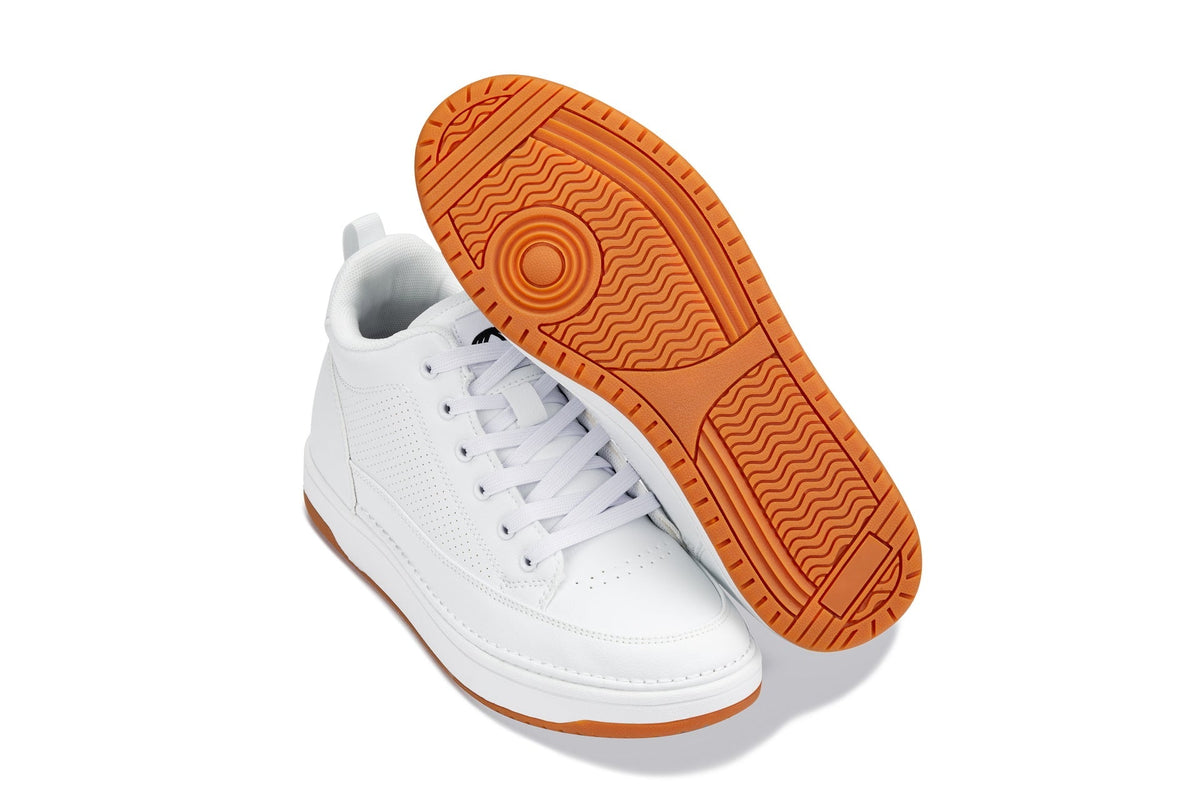 CALTO - Q272 - 2 Inches Taller (White & Gum Sole) - Elevated Leatherette Micro-Perforated Sneakers