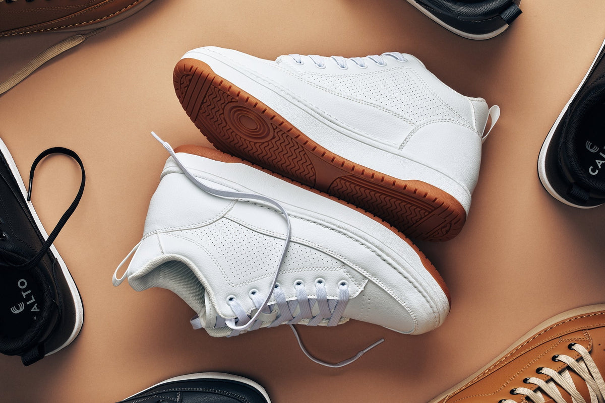 CALTO - Q272 - 2 Inches Taller (White & Gum Sole) - Elevated Leatherette Micro-Perforated Sneakers