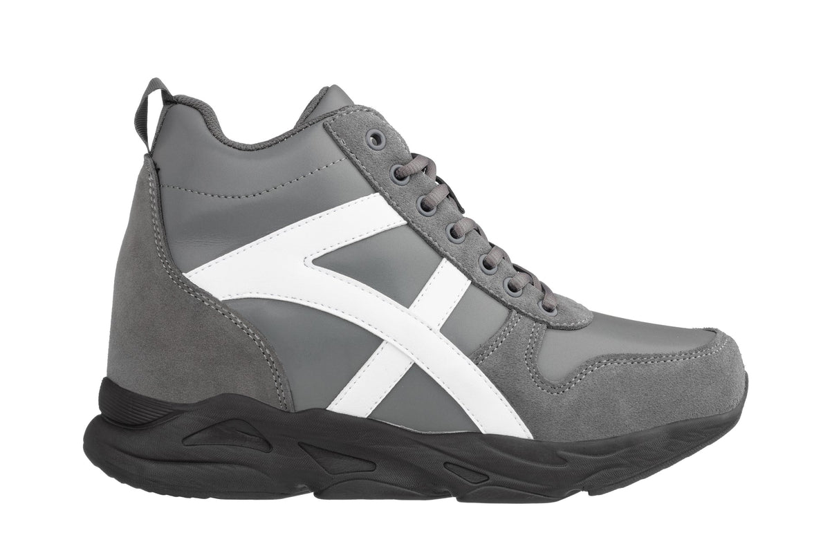 CALTO S22781 3.6-Inch Taller Grey/White Hiking Style Boots