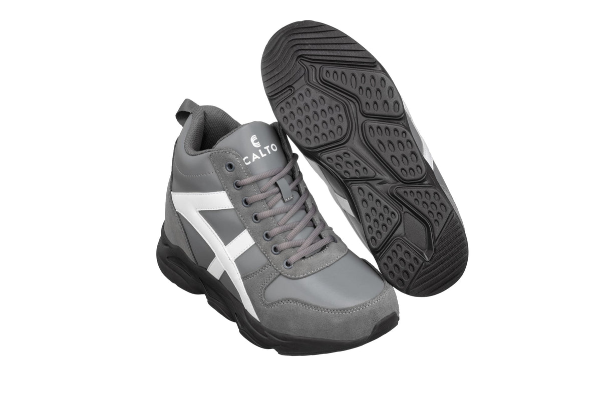 CALTO S22781 3.6-Inch Taller Grey/White Hiking Style Boots
