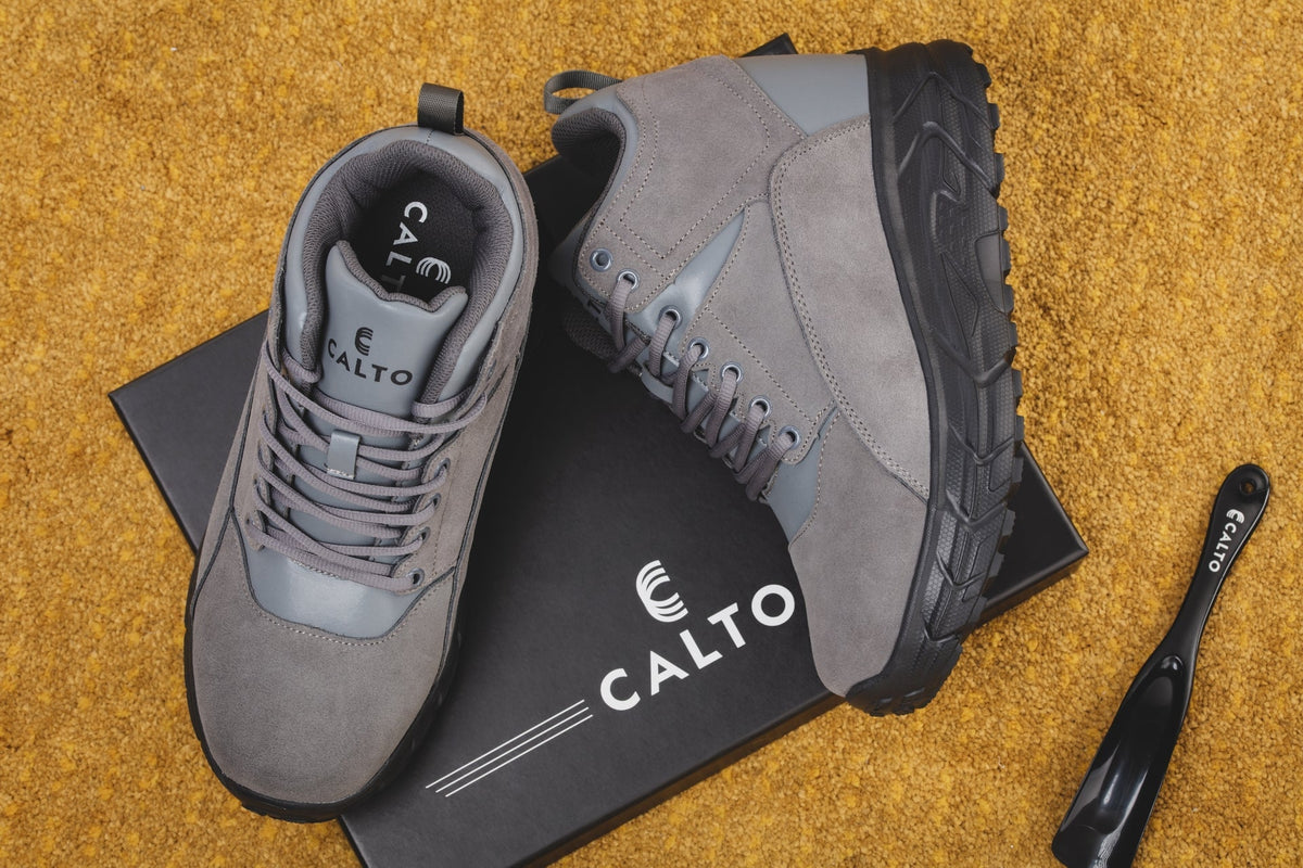 CALTO S22800 4-Inch Taller Grey Hiking Style Boots
