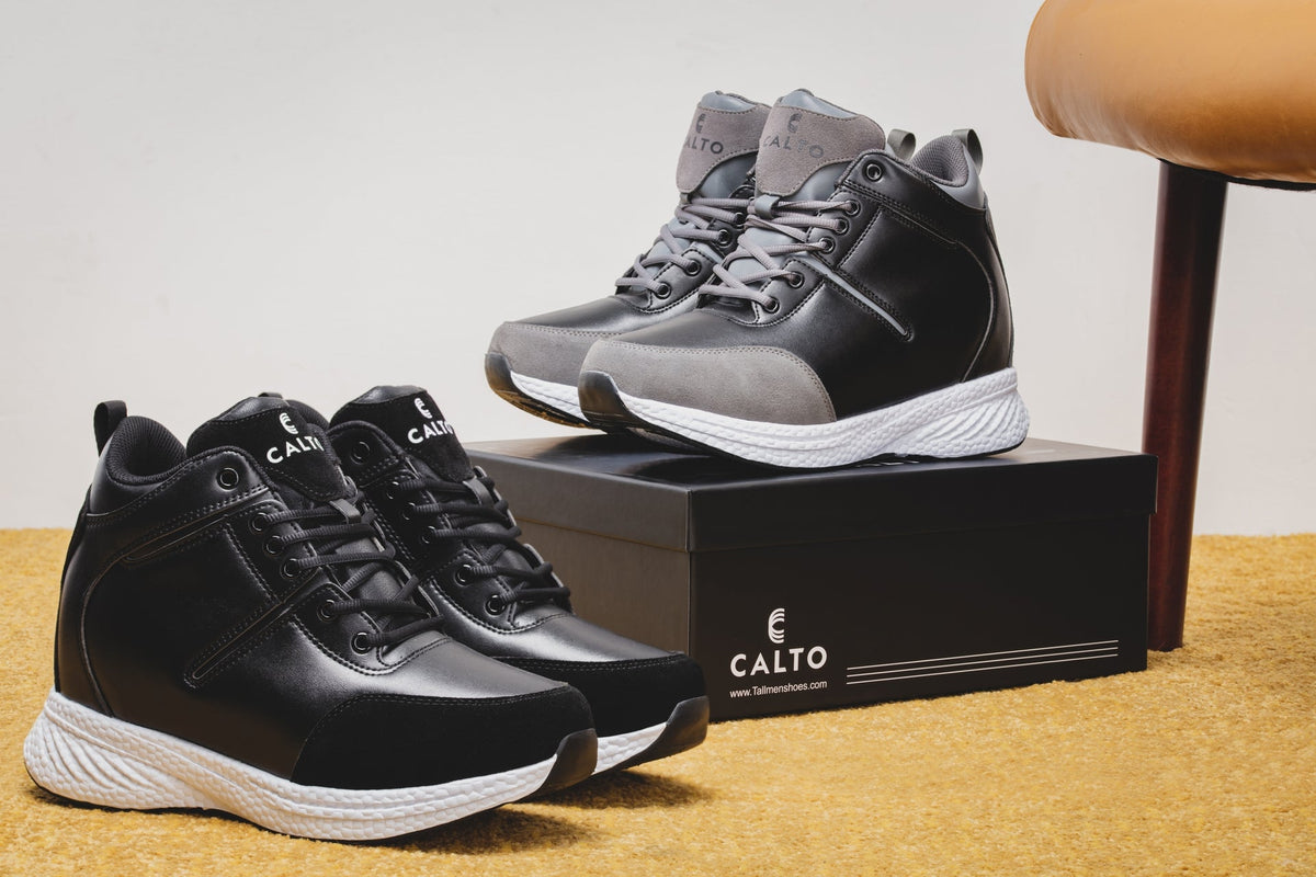 CALTO S22817 3.6-Inch Taller Black/Grey High-Top Sneakers