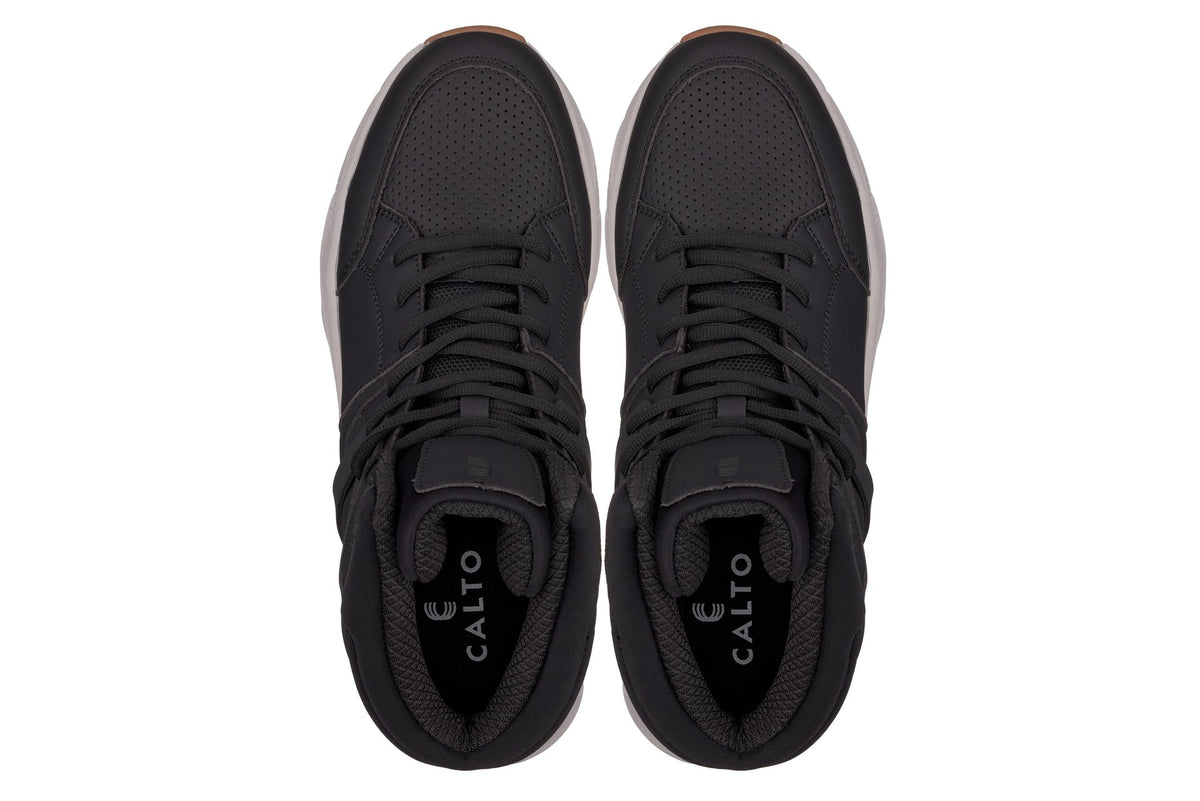 CALTO - S23411 - 3.2 Inches Taller (Black/Grey Sole) - High-Top Height-Boosting Sneaker