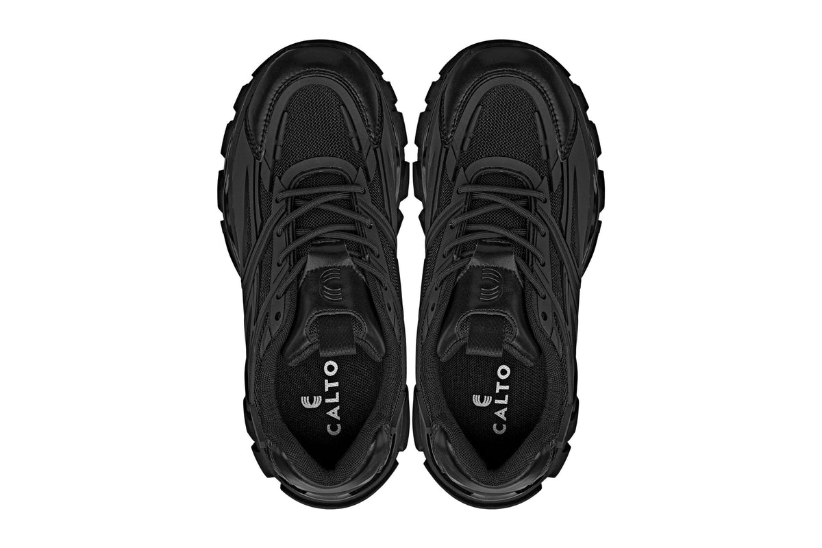 CALTO S5282 2.6-Inch Taller Jet Black/Onyx Sole Chunky Sole Sporty Sneakers