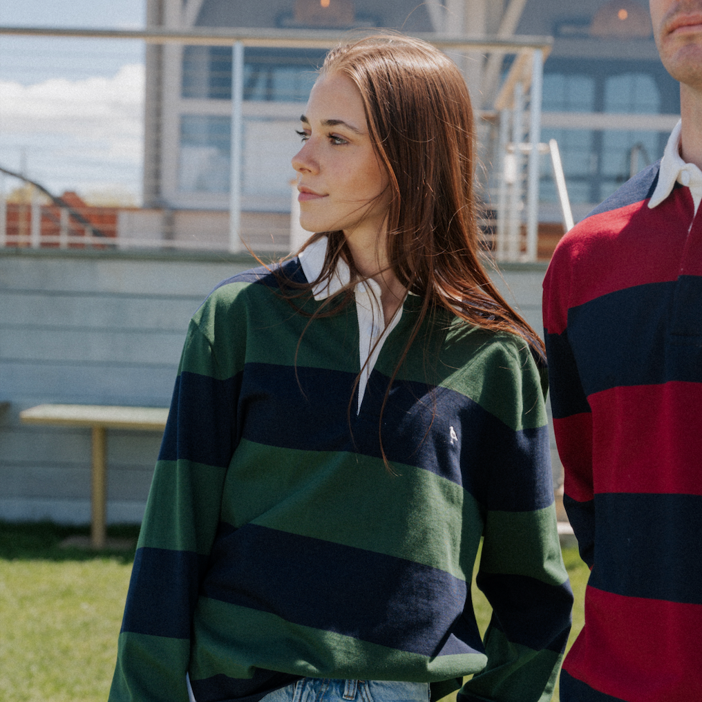 Classic Green and Navy Striped Rugby Shirt