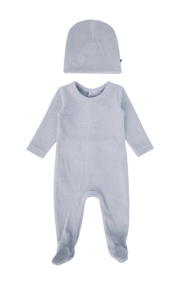 Embroidered Balloon Footie - Ribbed Velour
