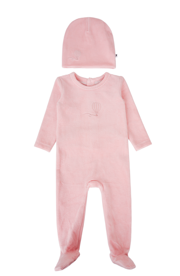 Embroidered Balloon Footie - Ribbed Velour