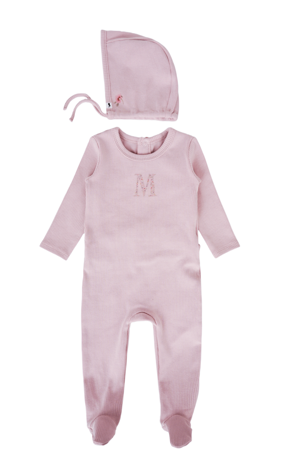 Embroidered M Footie - Ribbed Cotton