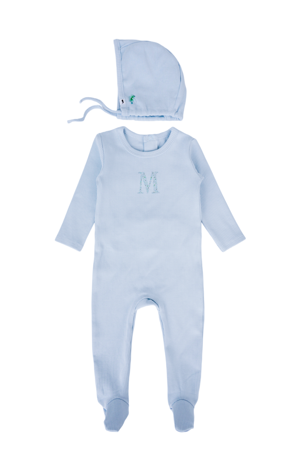 Embroidered M Footie - Ribbed Cotton