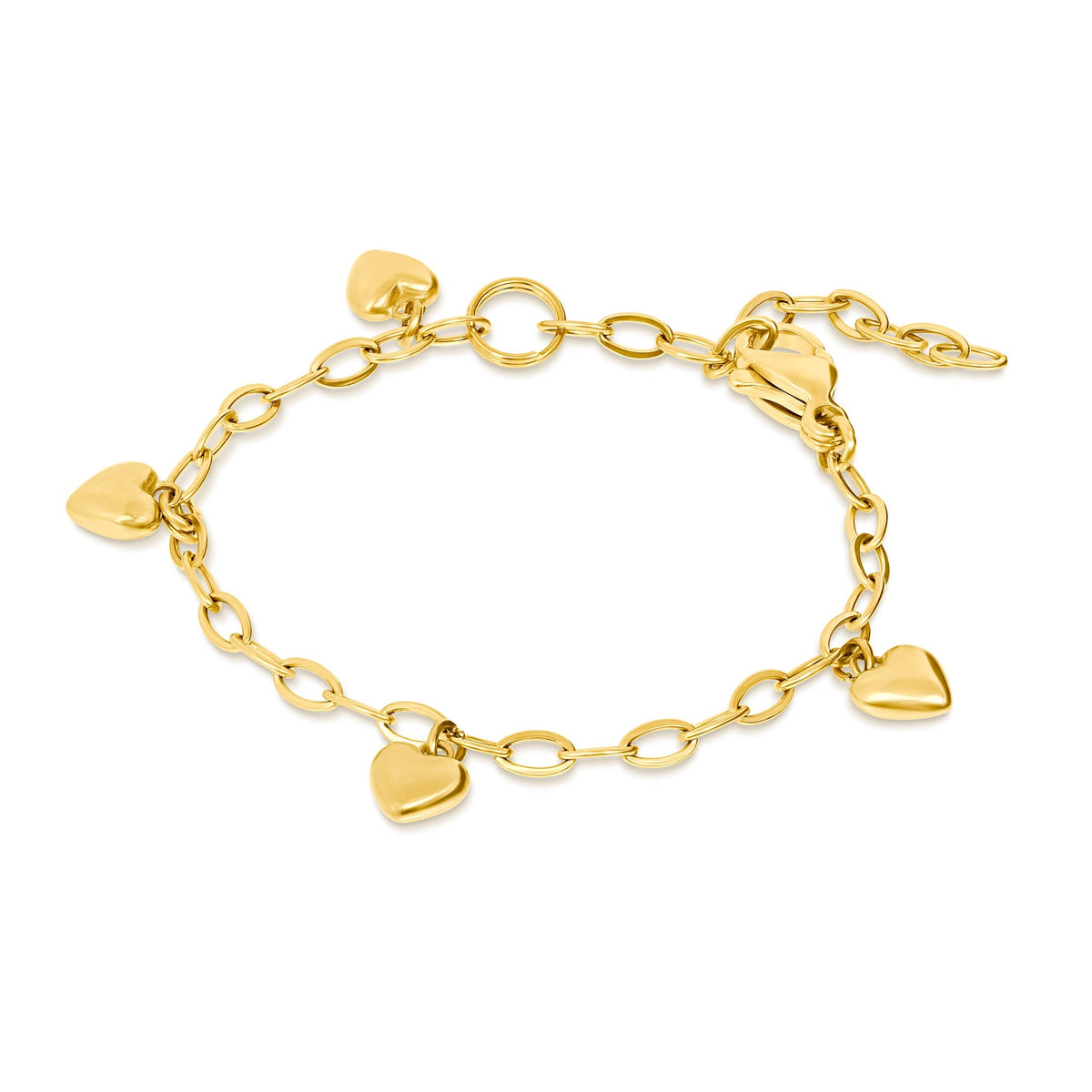 Gold Puff Hanging Heart Bracelet