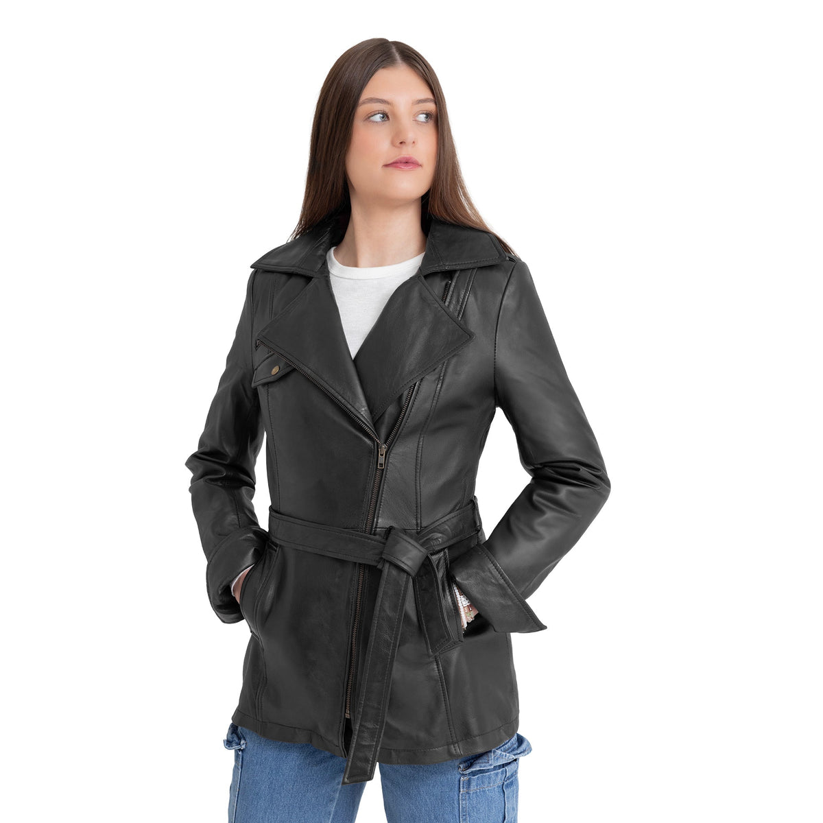 Juliette Women's Asymmetrical Leather Trench Coat