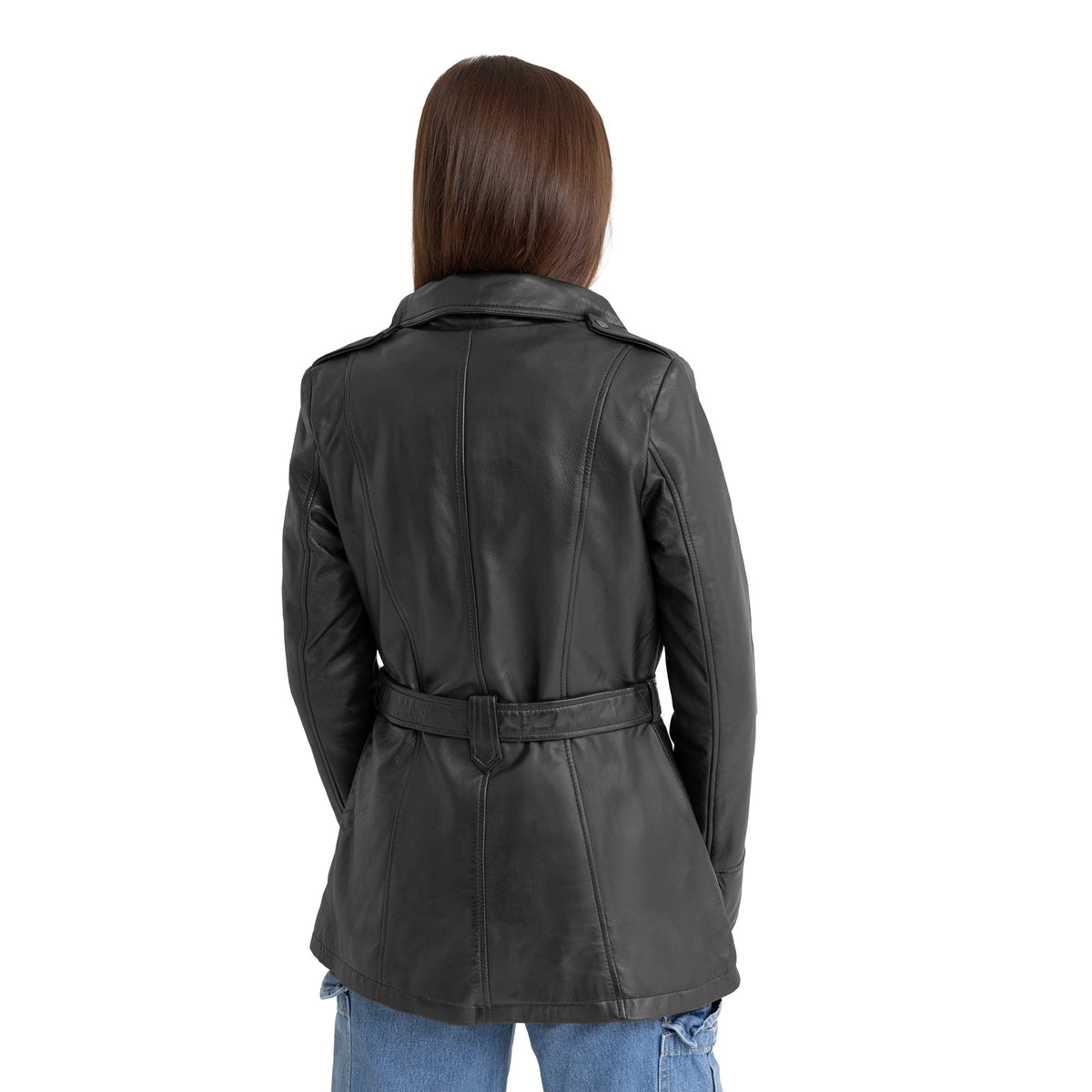 Juliette Women's Asymmetrical Leather Trench Coat