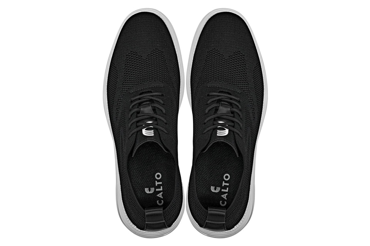 CALTO X2632 2.8-Inch Taller Black/White Sole Lace-Up Casual Walker – Lightweight