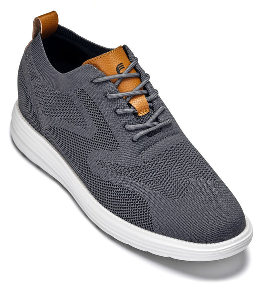 CALTO X2636 2.8-Inch Taller Iron Grey/Brown Lace-Up Casual Walker – Lightweight