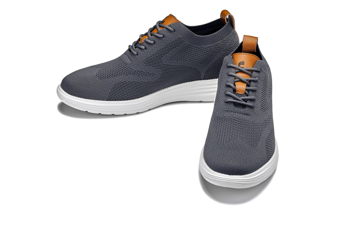 CALTO X2636 2.8-Inch Taller Iron Grey/Brown Lace-Up Casual Walker – Lightweight