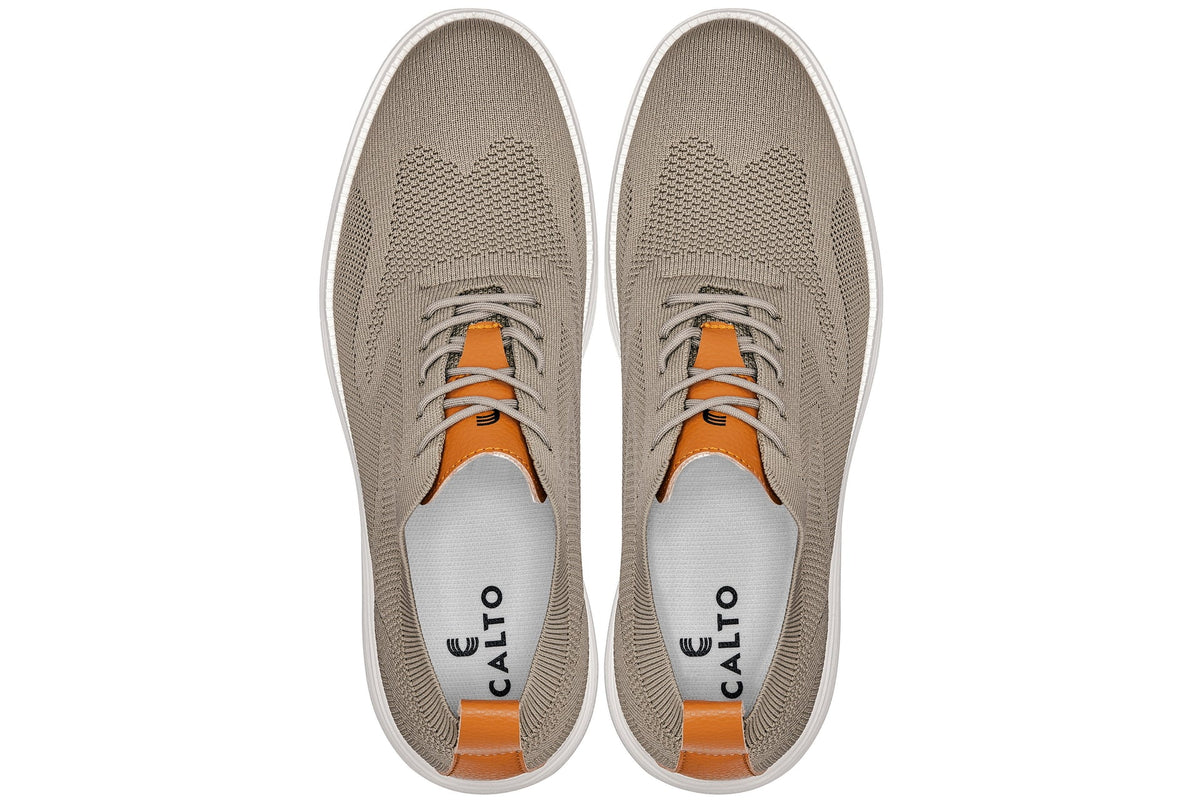 CALTO X2639 2.8-Inch Taller Khaki Green/Brown Lace-Up Casual Walker – Lightweight