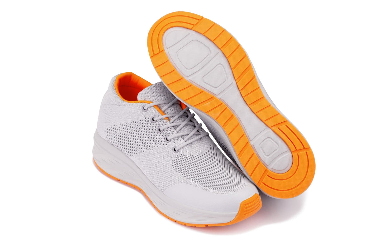CALTO - X2694 - 2.8 Inches Taller (Light Grey/Orange) - Lightweight Sporty Sneakers