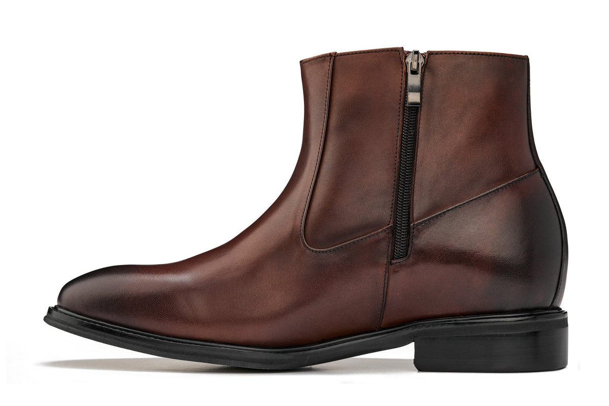 CALTO Y70622 Lightweight Zipper Boots – 2.8 Inch Height Increase (Coffee Brown)