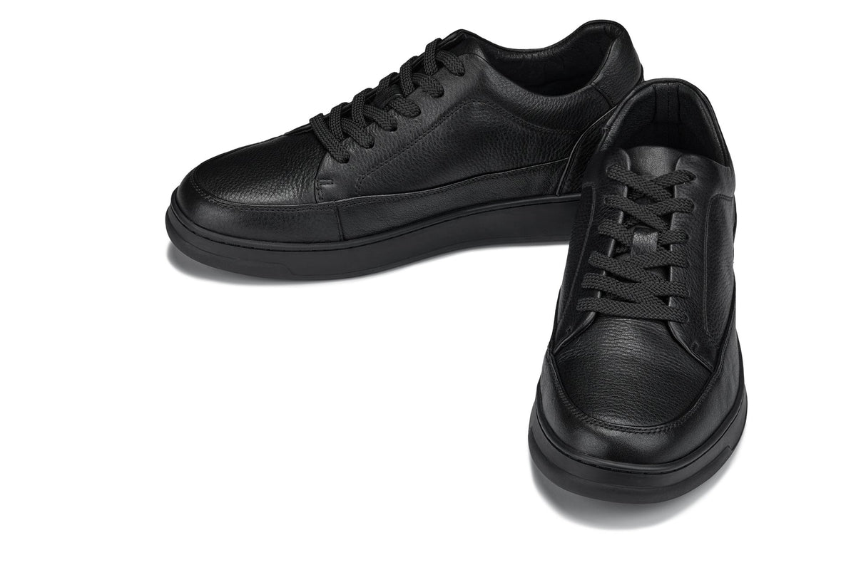 CALTO Y7111 2.6-Inch Taller Black Elevated Pebble Grain Leather Sneakers