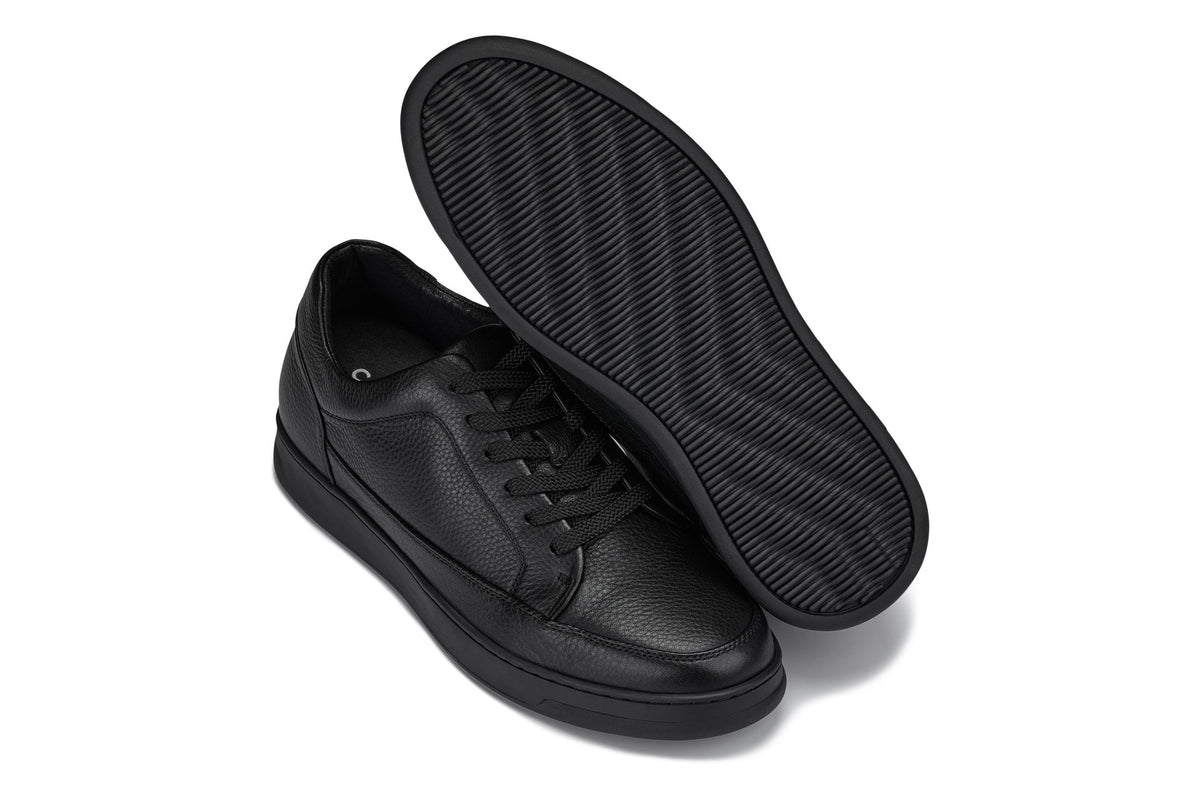 CALTO Y7111 2.6-Inch Taller Black Elevated Pebble Grain Leather Sneakers