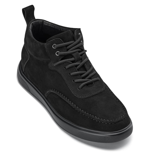 CALTO Y7113 2.8-Inch Taller Black Nubuck Suede Moc-Toe Sneak-Boots