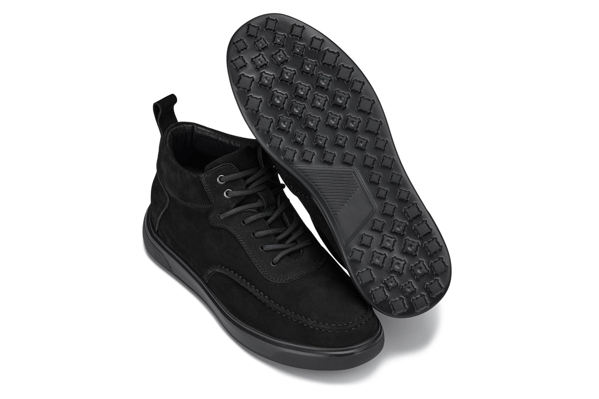 CALTO Y7113 2.8-Inch Taller Black Nubuck Suede Moc-Toe Sneak-Boots
