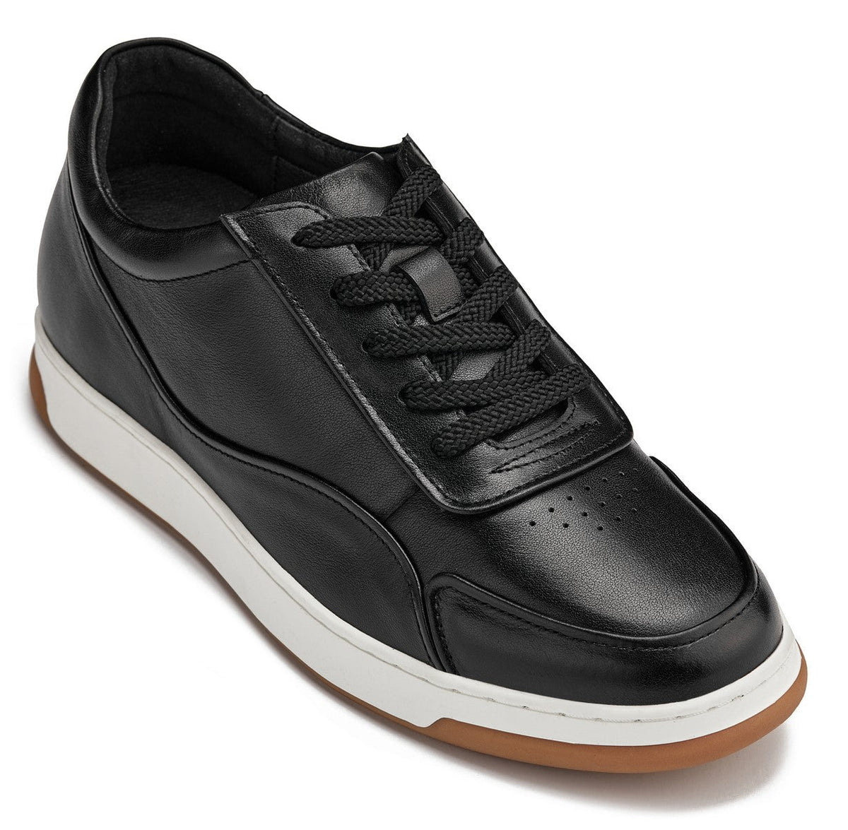 CALTO Y7885 2.6-Inch Taller Elevated Leather Sneakers (Black/White with Gum Sole)