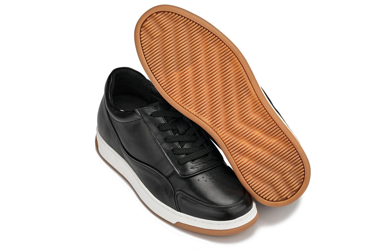 CALTO Y7885 2.6-Inch Taller Elevated Leather Sneakers (Black/White with Gum Sole)