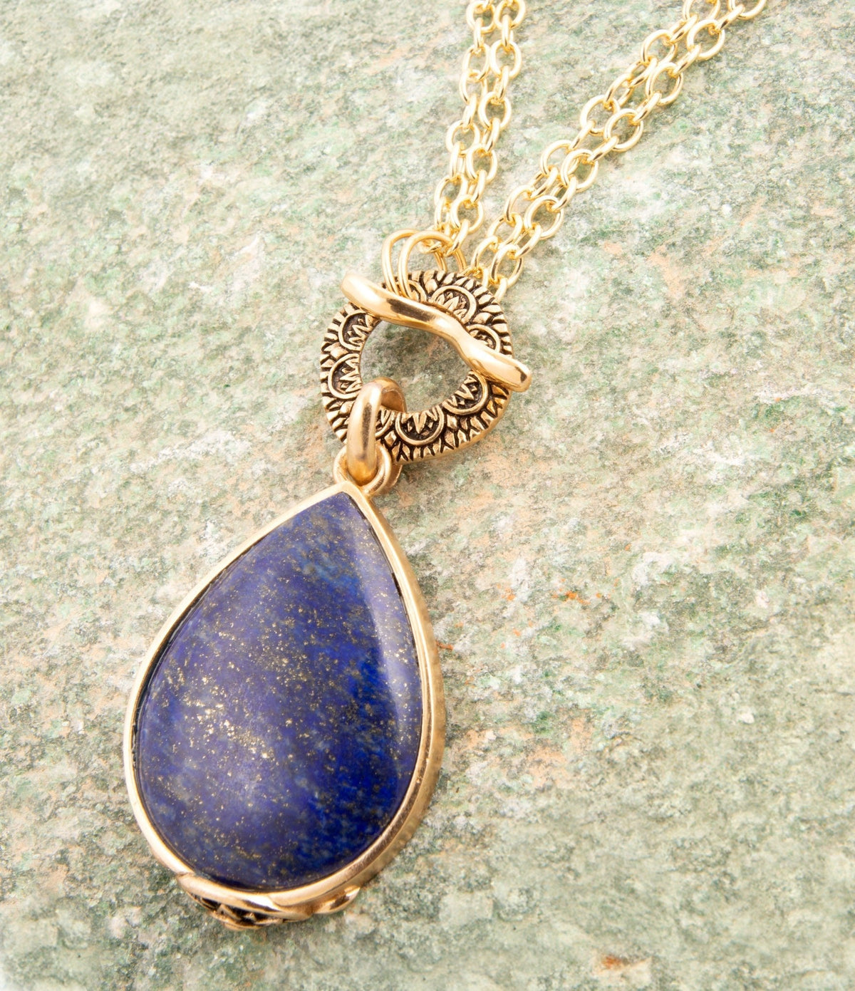Abby Blue Lapis and Golden Bronze Pendant Necklace