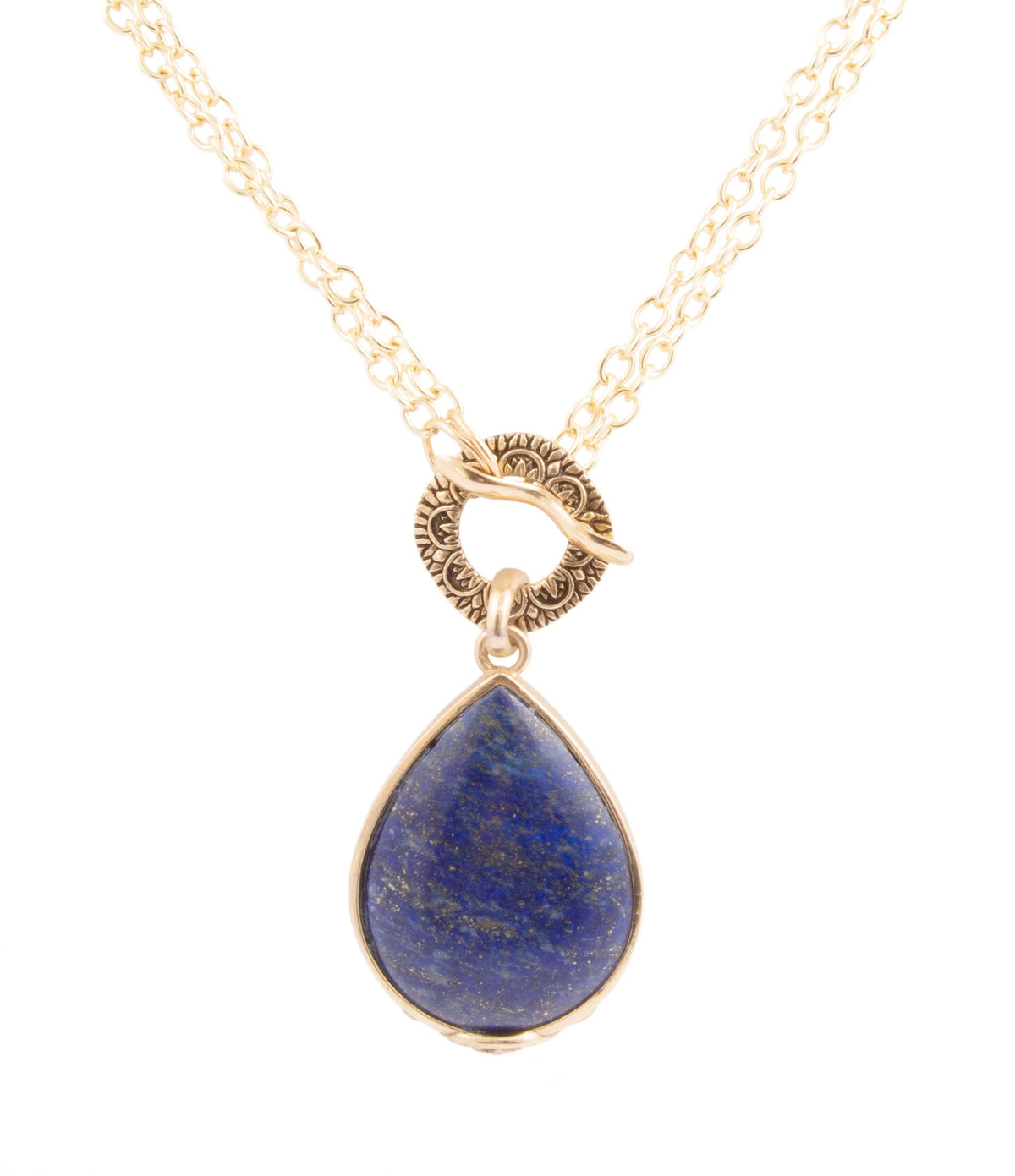 Abby Blue Lapis and Golden Bronze Pendant Necklace