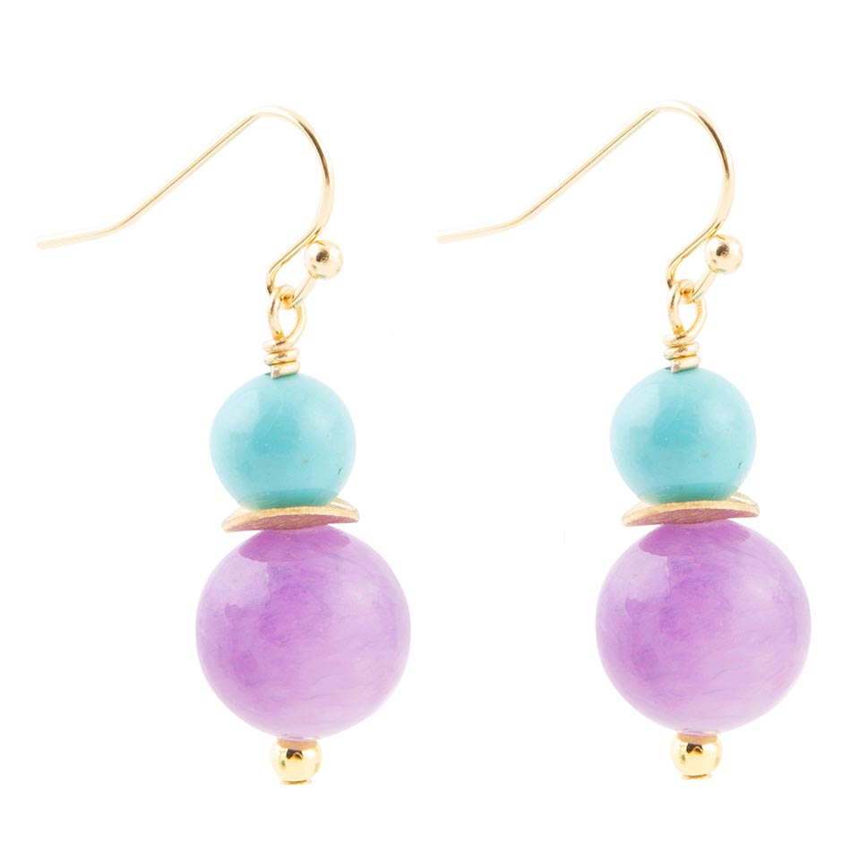 Aruba Purple Jade and Blue Magnesite Golden Drop Earrings