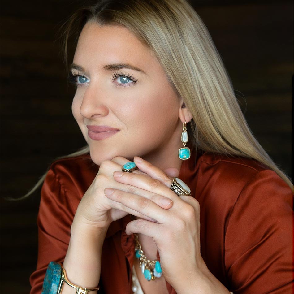 Blue Turquoise and White Pearl Multi-Charm Golden Necklace