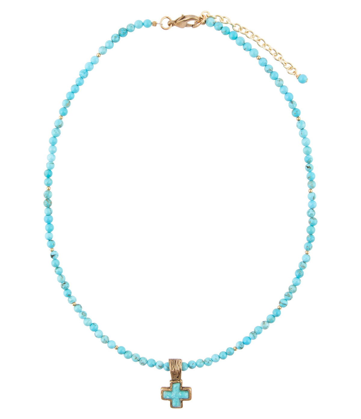 Blue Turquoise Cross Golden Pendant Necklace