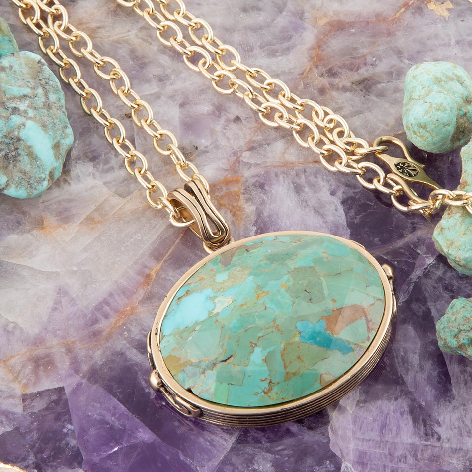 Blue Turquoise Long Golden Chain Necklace