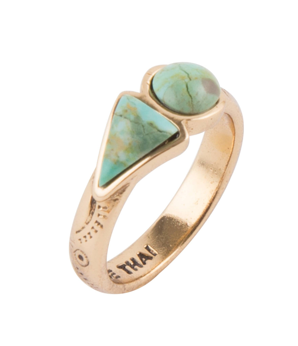 Blue Turquoise Shapes Golden Bronze Ring