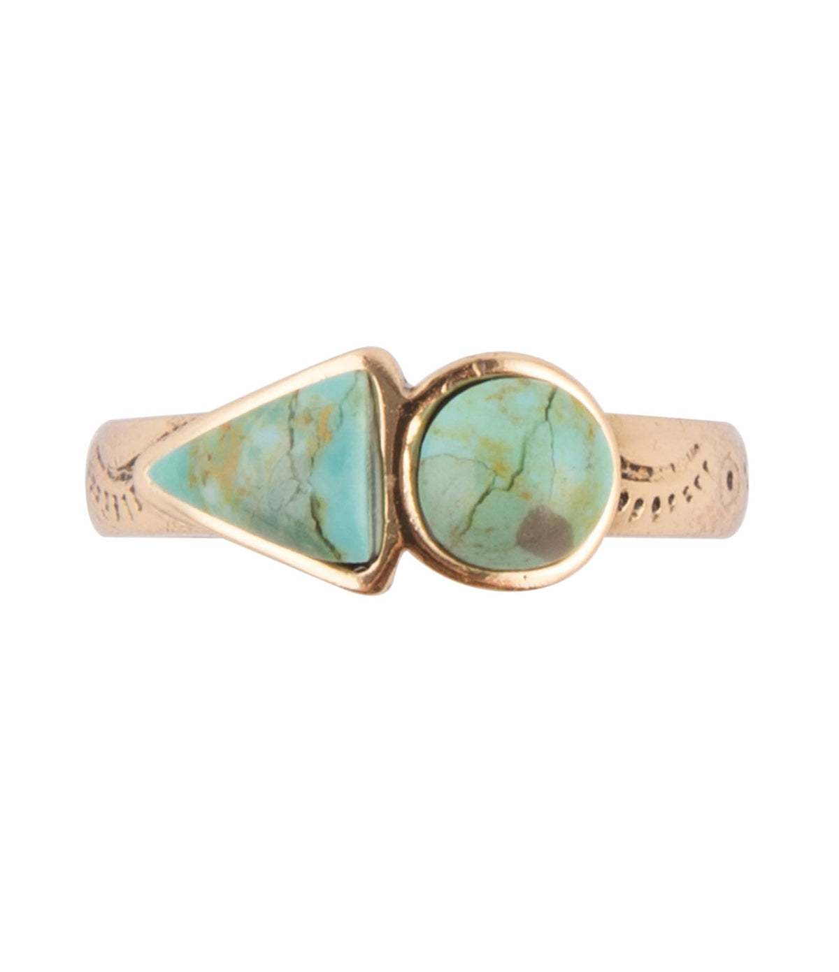 Blue Turquoise Shapes Golden Bronze Ring