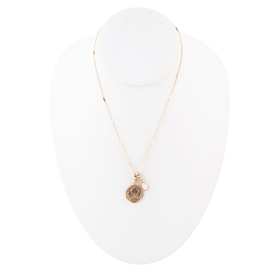 Cancer Zodiac Pink Opal Golden Charm Necklace