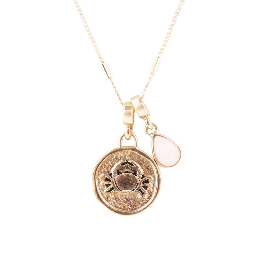 Cancer Zodiac Pink Opal Golden Charm Necklace