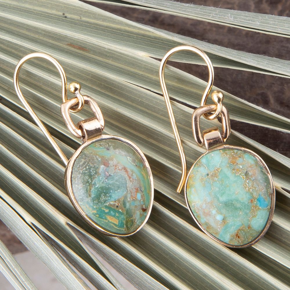 Drops of Blue Turquoise Golden Bronze Drop Earrings