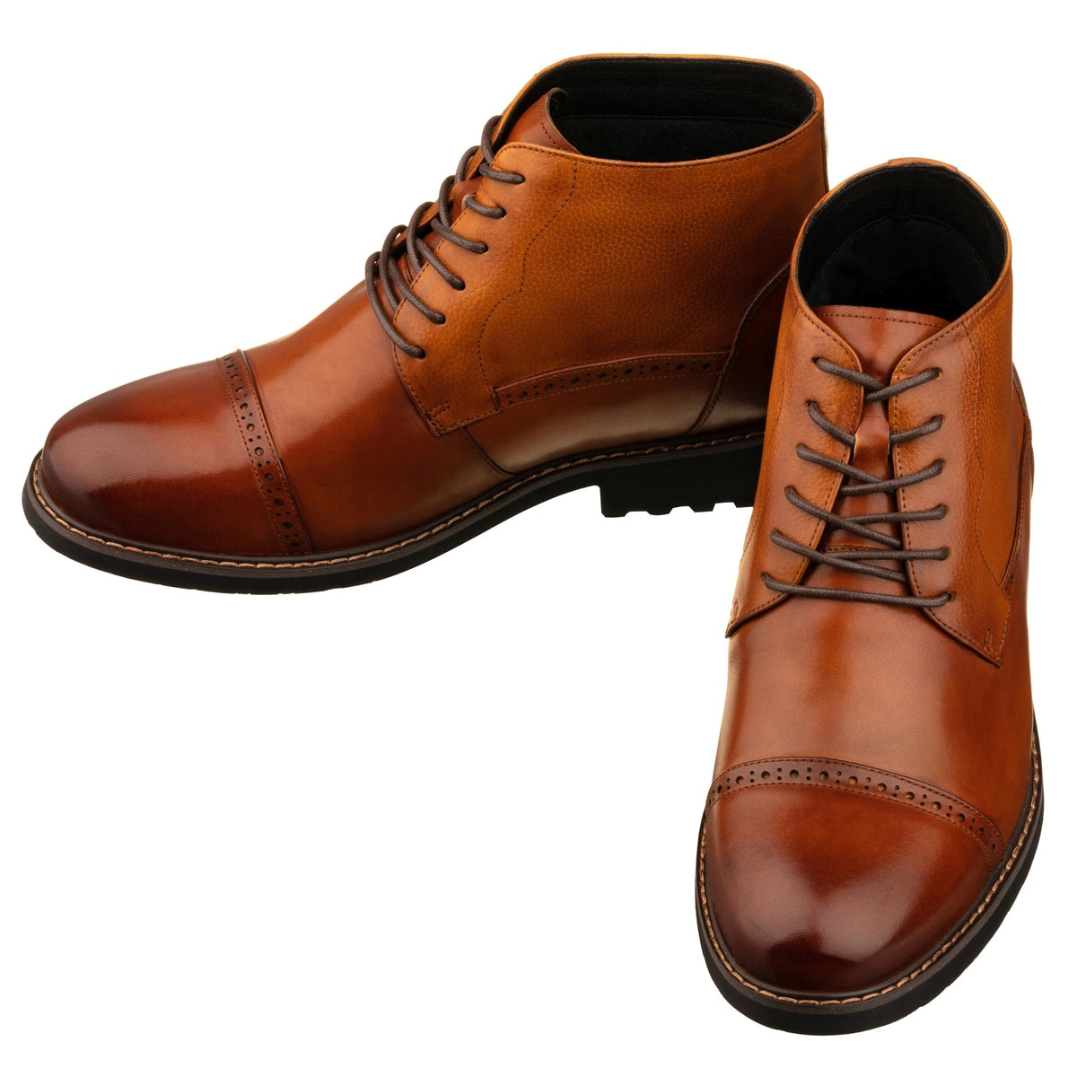 CALTO Y41085 Lace-Up Casual Boots – 3.2 Inch Height Increase (Brown)