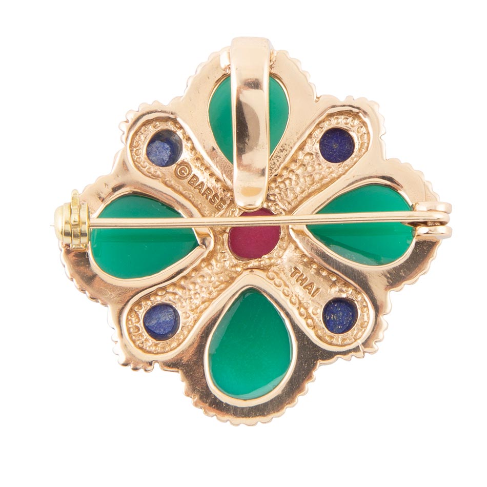 Green Onyx Mixed Stone Golden Brooch