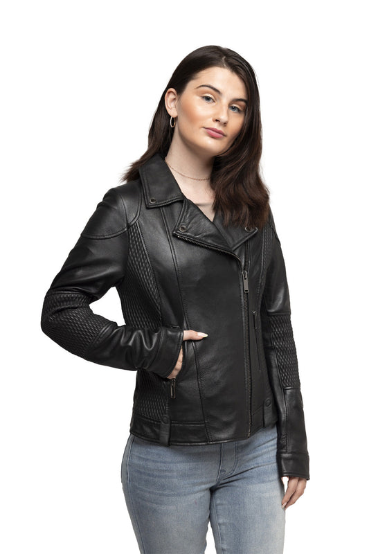 Lindsay Women's Black Lambskin Leather Moto Jacket