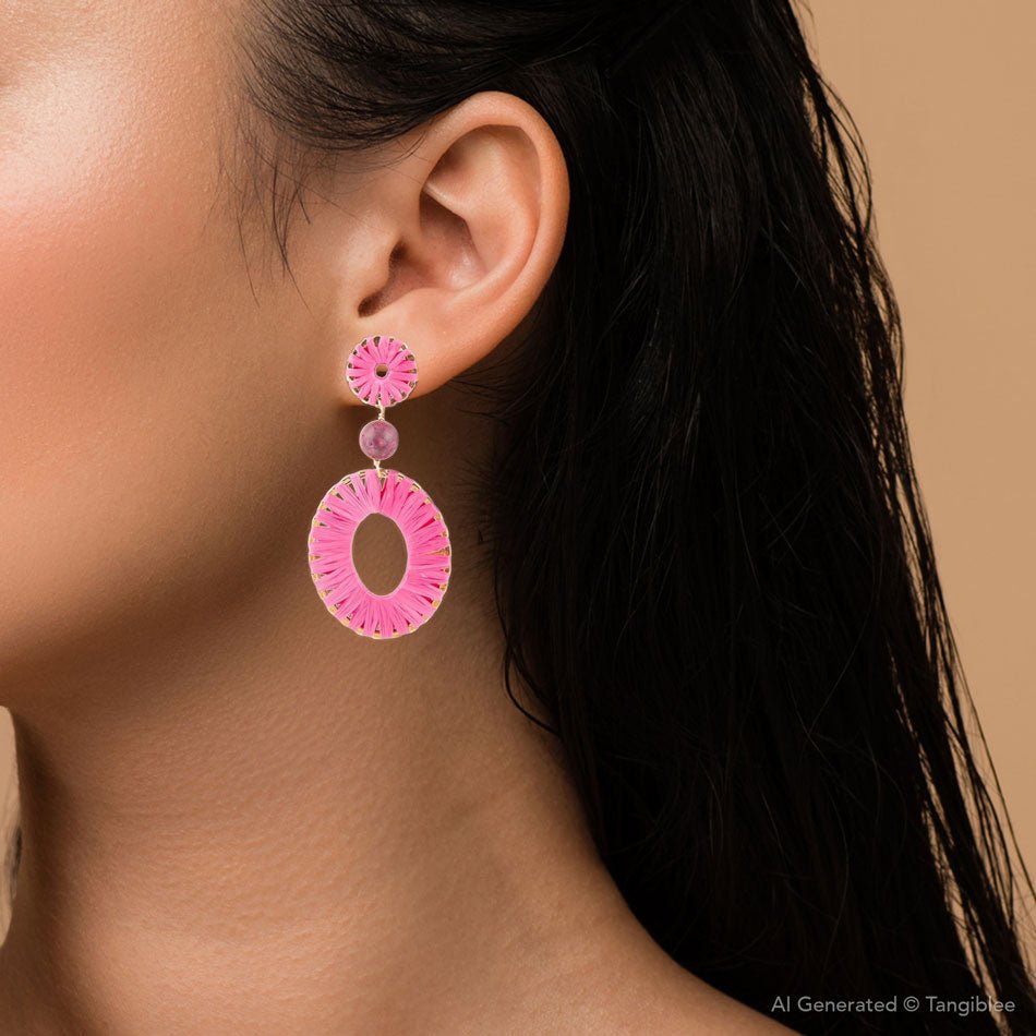 Pink Magenta Dreams Round Golden Earrings