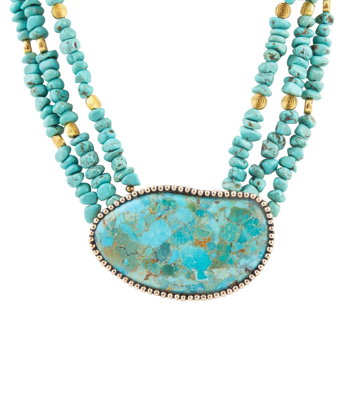 Refined Blue Turquoise and Golden Bronze Statement Necklace