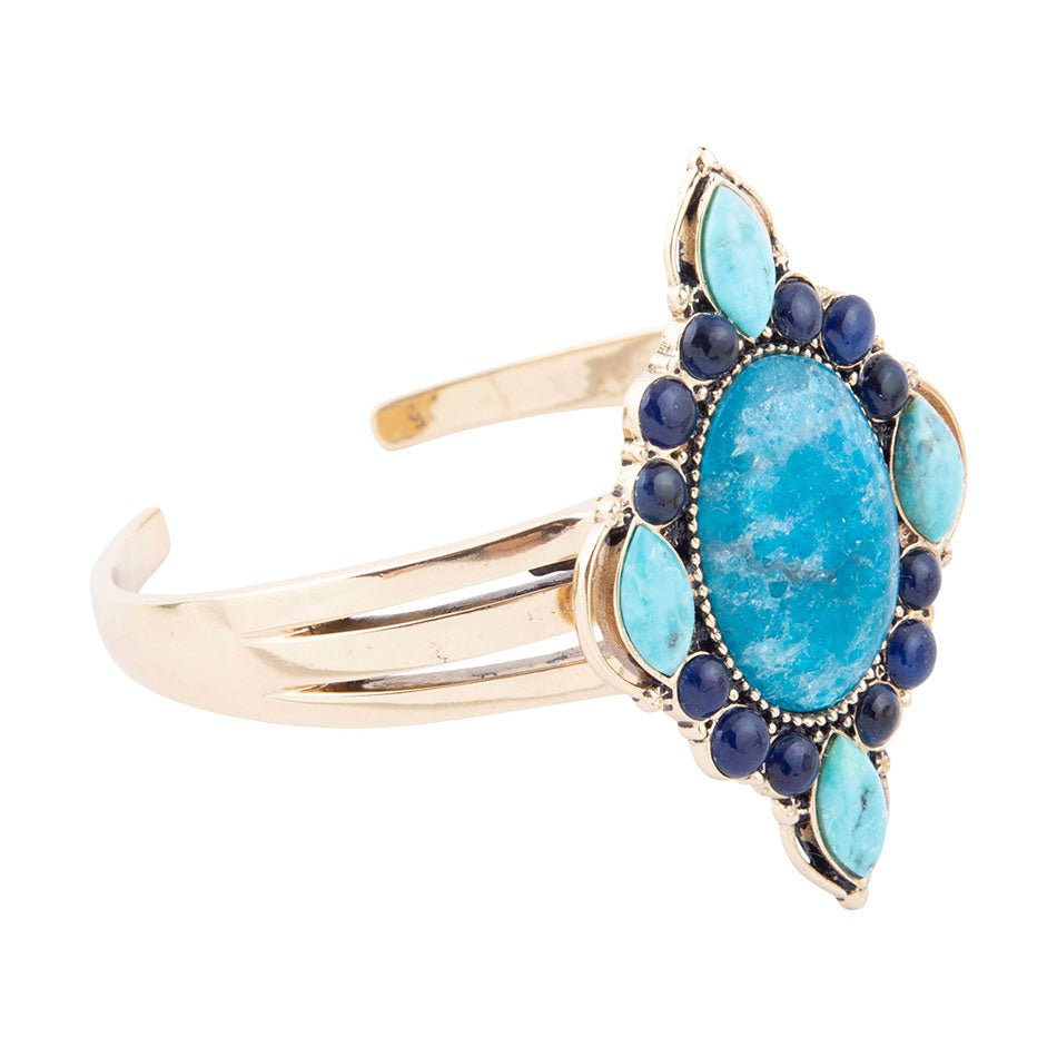 Regal Blue Apatite Mixed Stone Golden Bronze Cuff Bracelets