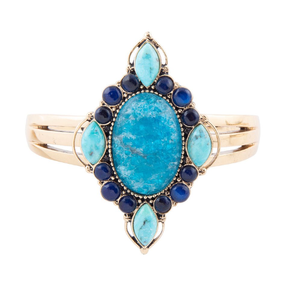 Regal Blue Apatite Mixed Stone Golden Bronze Cuff Bracelets