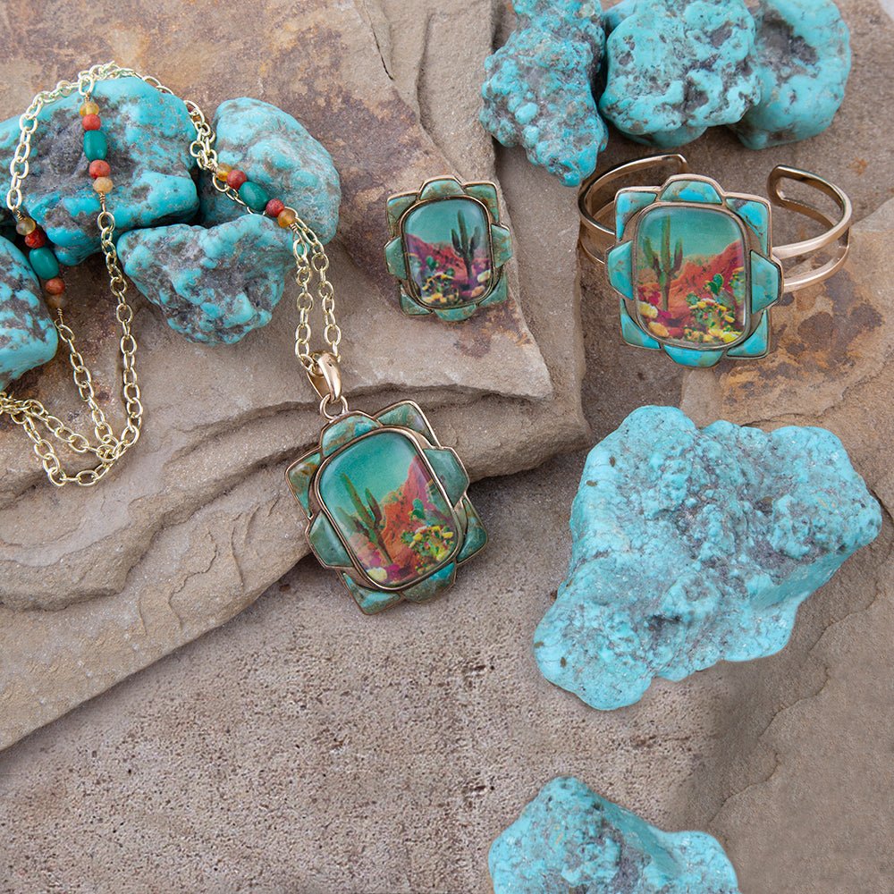 Scenic Desert Sedona Blue Turquoise Golden Bronze Ring