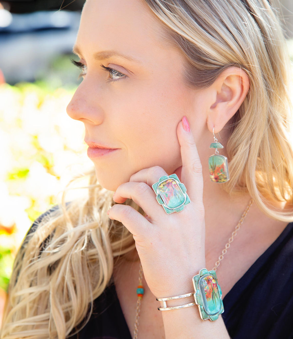 Scenic Desert Sedona Blue Turquoise Golden Bronze Ring