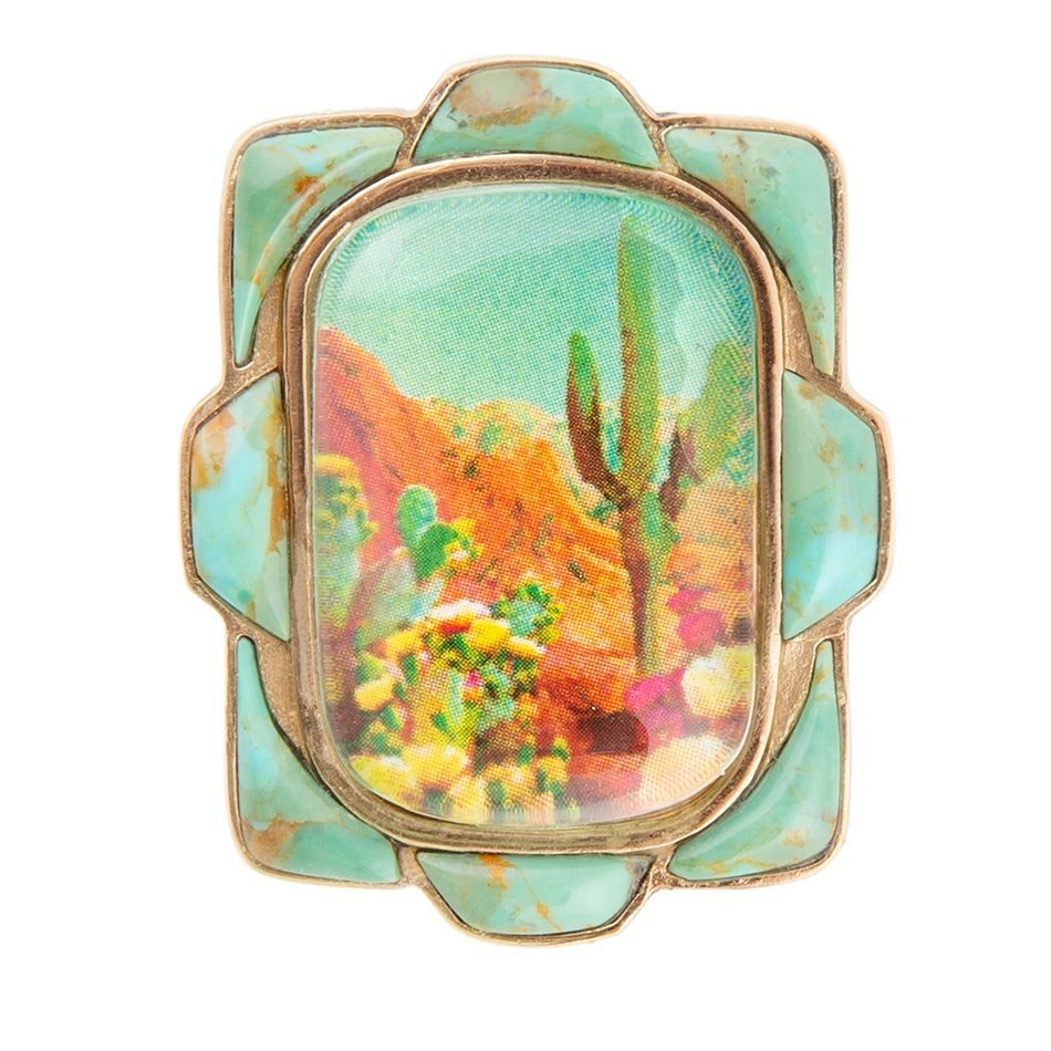 Scenic Desert Sedona Blue Turquoise Golden Bronze Ring